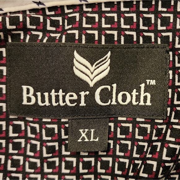 Butter Cloth Shirt Mens XL Regular Fit Geometric Long Sleeve Black Red White - Picture 6 of 8